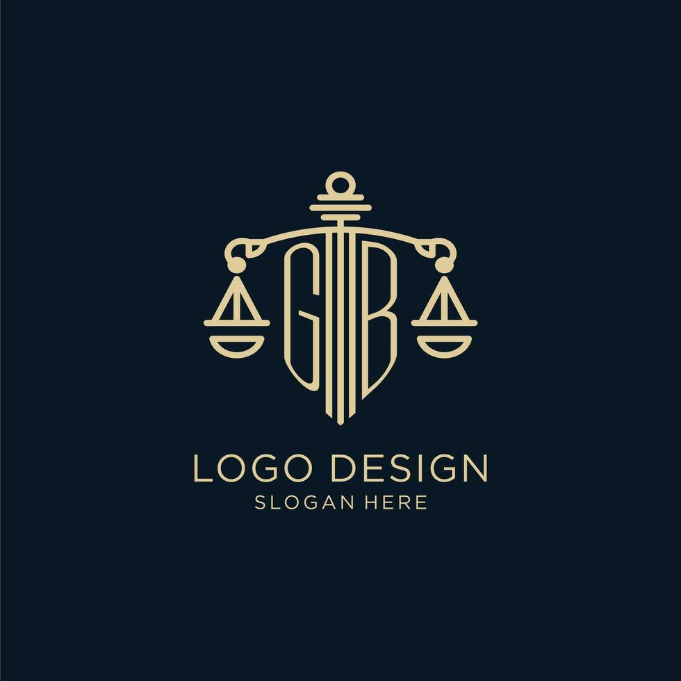 inicial gb logotipo com escudo e balanças do justiça, luxo e moderno lei empresa logotipo Projeto vetor