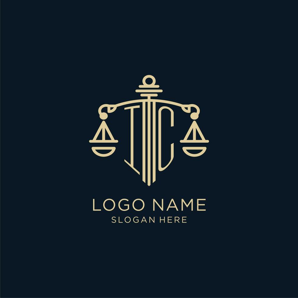 inicial ic logotipo com escudo e balanças do justiça, luxo e moderno lei empresa logotipo Projeto vetor