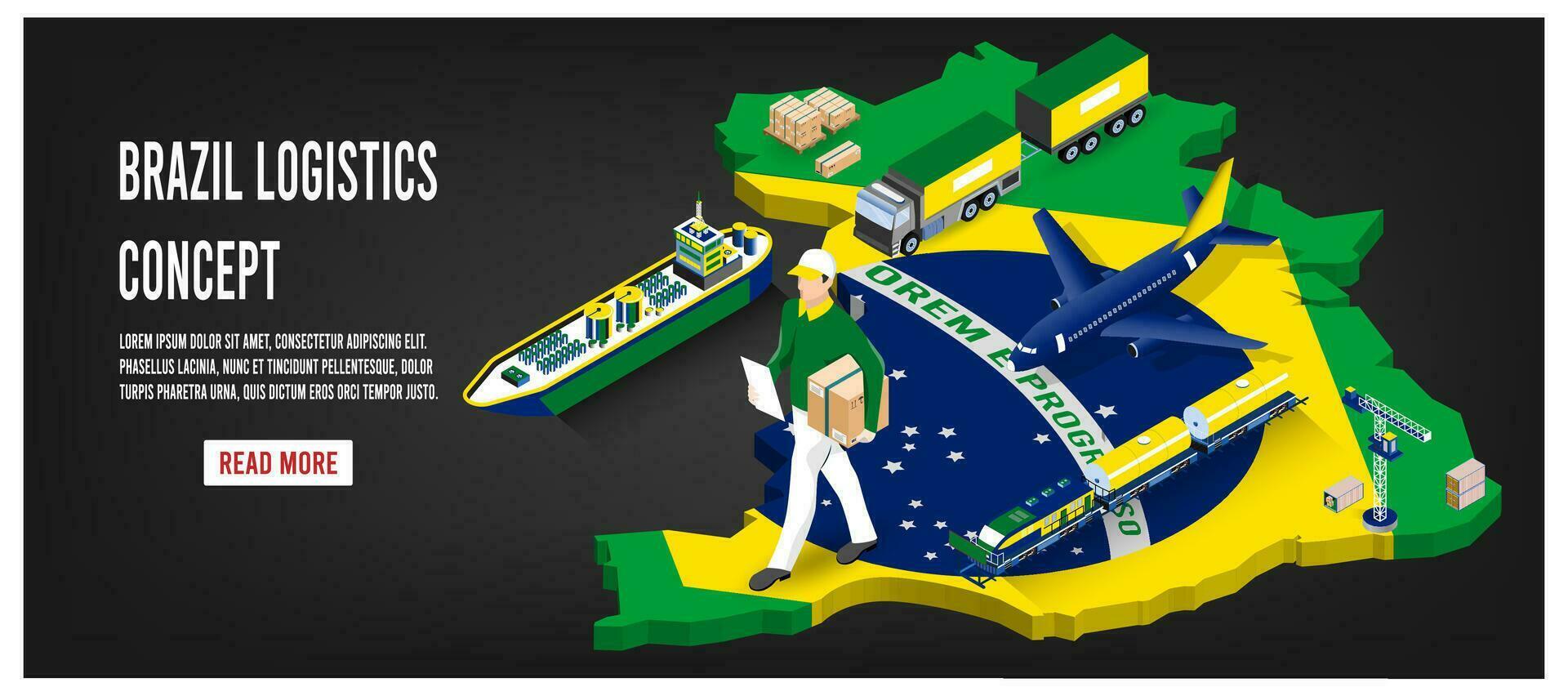 moderno isométrico conceito do Brasil transporte com global logística, armazém logística, mar frete logística. fácil para editar e customizar. vetor ilustração eps10