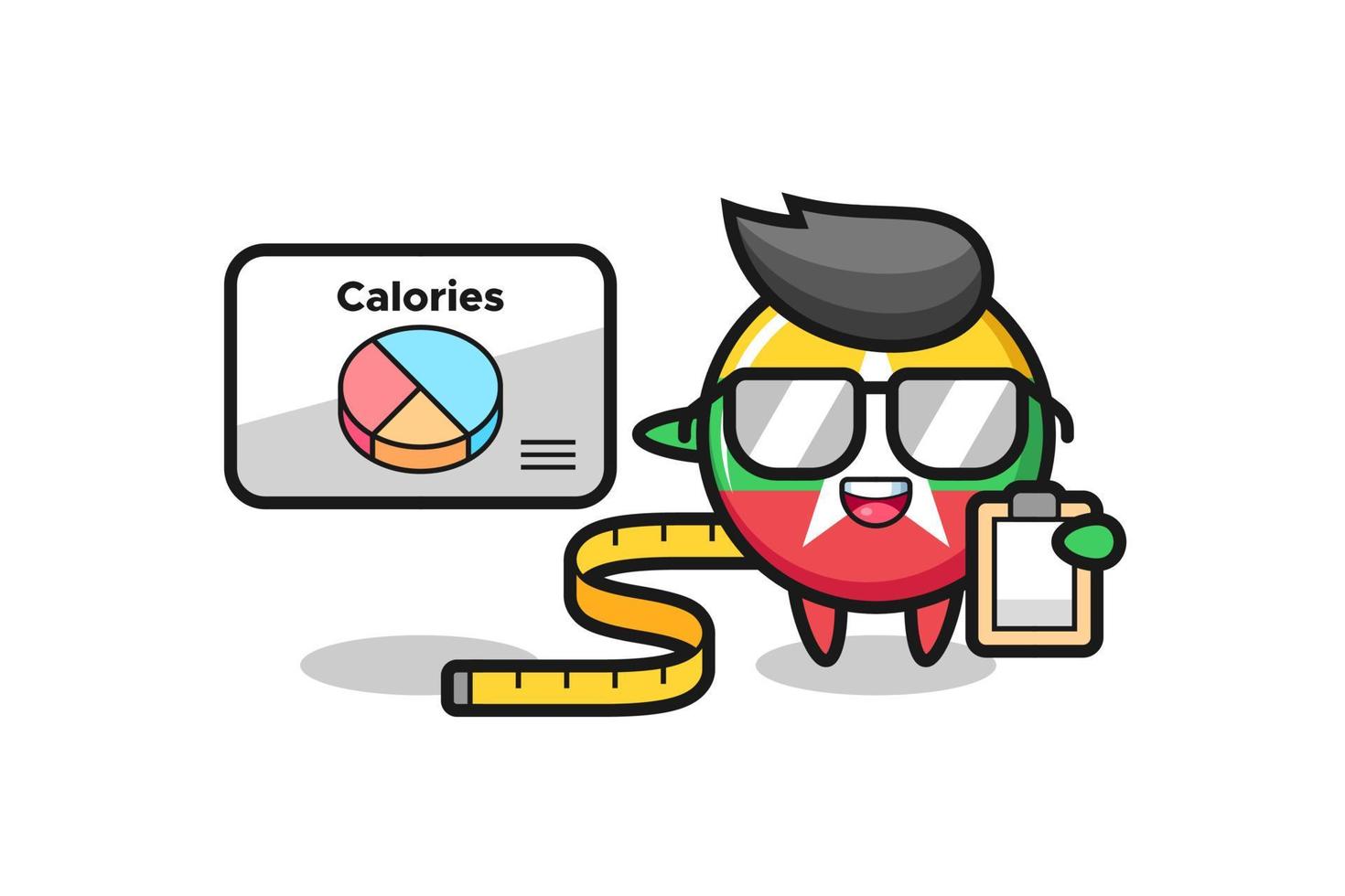 ilustração do mascote do emblema da bandeira de myanmar como nutricionista vetor