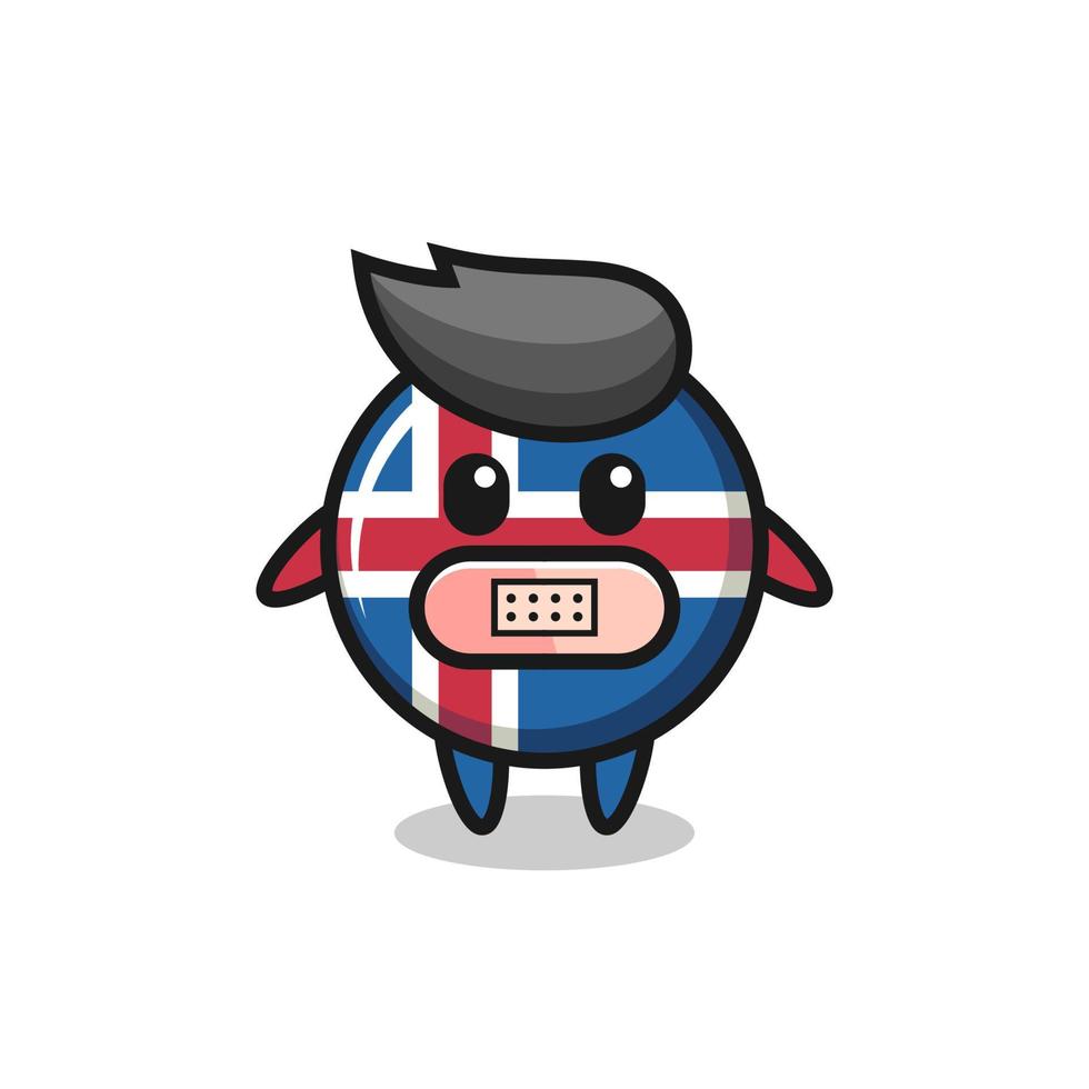 ilustração dos desenhos animados da bandeira da Islândia com fita adesiva na boca vetor