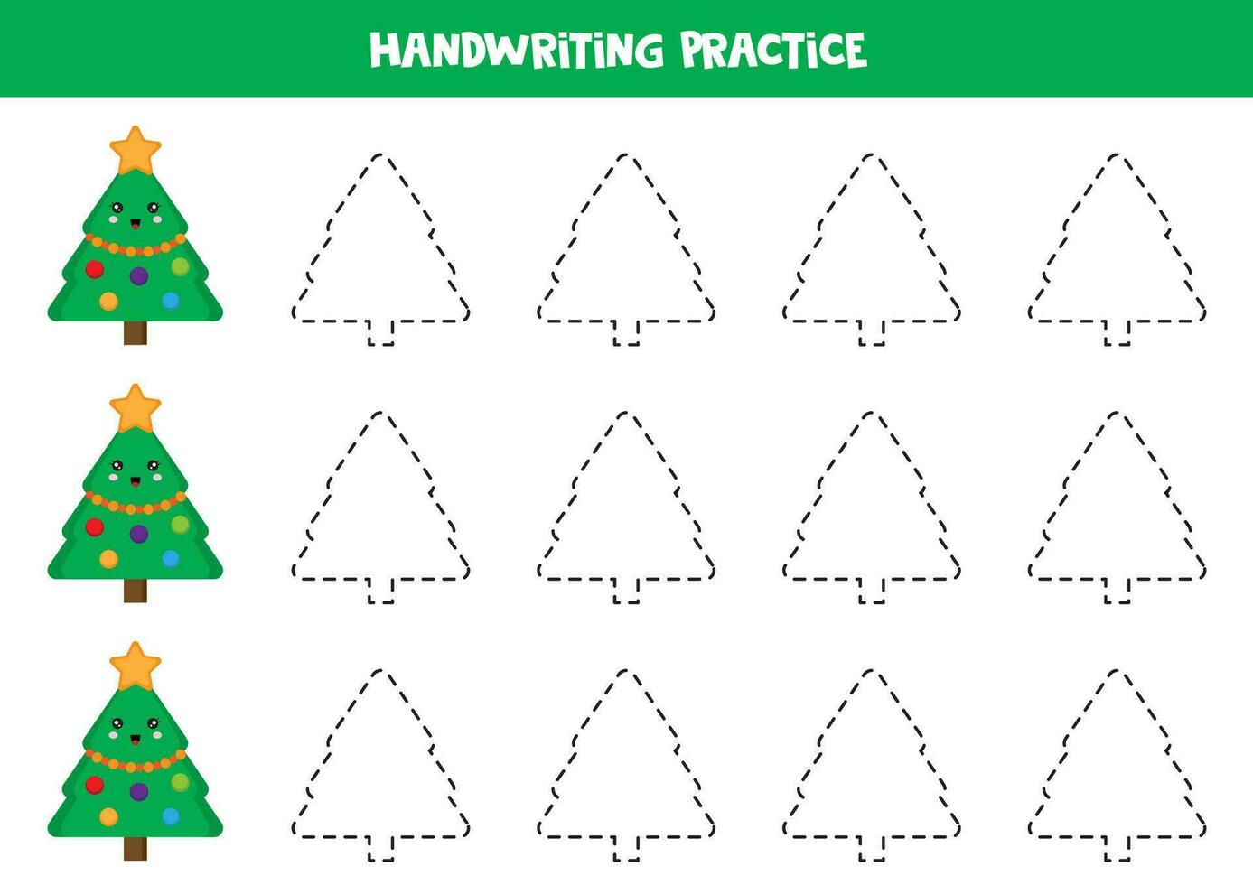 rastreamento linhas para crianças com fofa Natal árvore. escrevendo prática. vetor