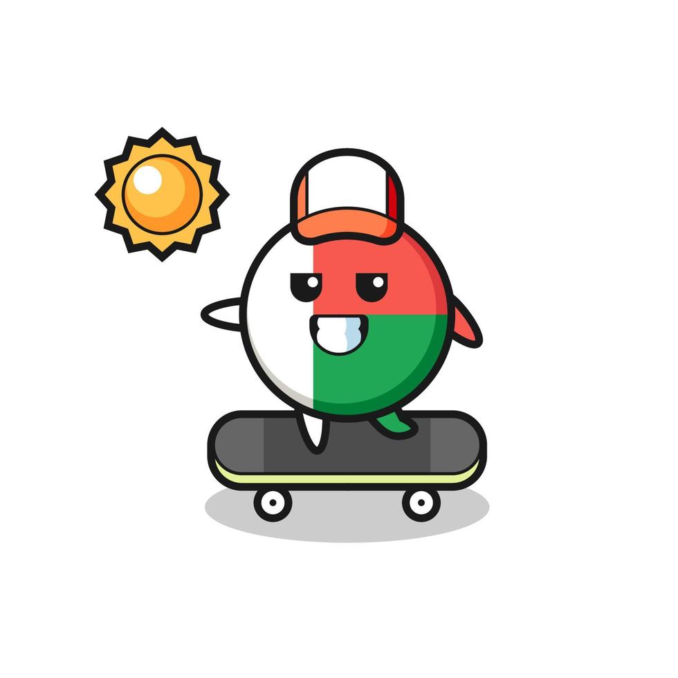 ilustração de personagem distintivo da bandeira de madagascar andar de skate vetor
