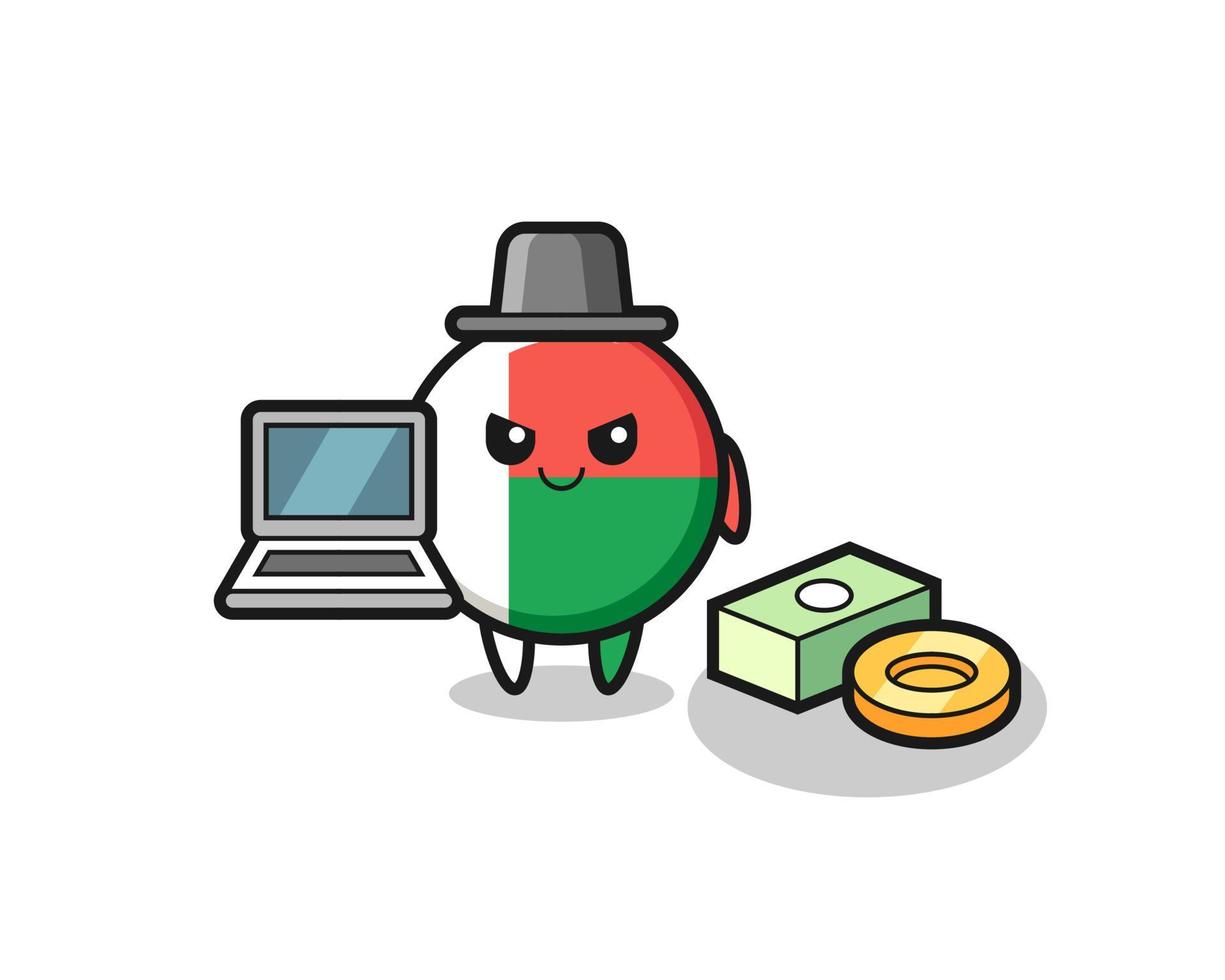 ilustração do mascote do emblema da bandeira de Madagascar como um hacker vetor