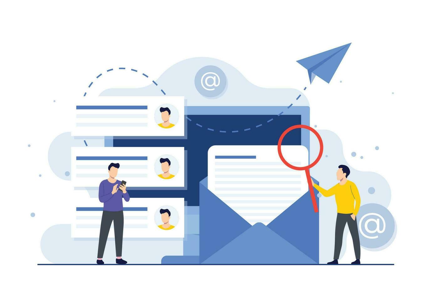 vetor ilustração conceito do o email marketing, conectados o negócio estratégia, anúncio, o email Boletim de Notícias, Mensagens, marketing conceito para aterrissagem página, rede bandeira, social meios de comunicação, infográfico