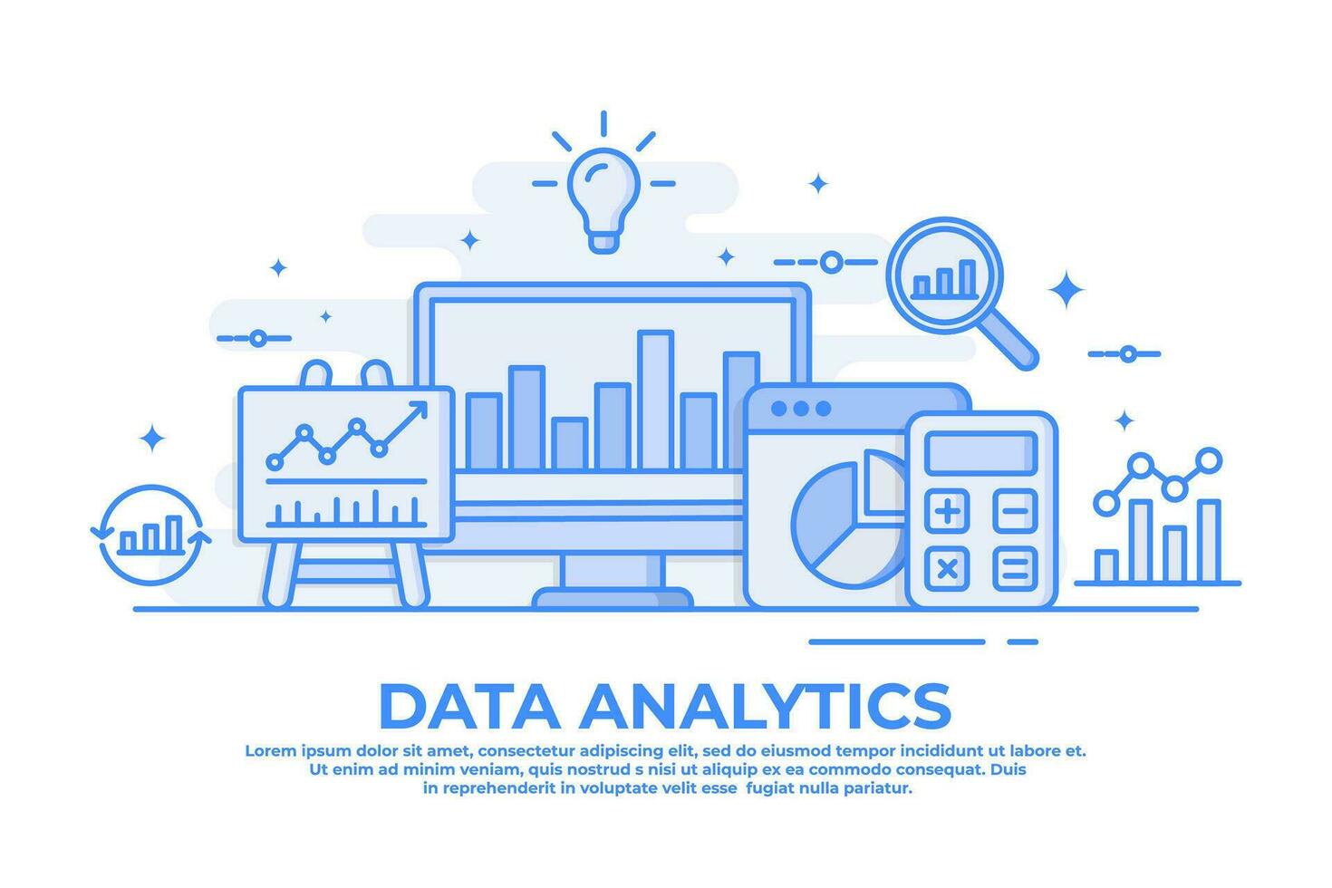 plano ilustração do dados analytics para local na rede Internet bandeira, o negócio análise, mercado pesquisar, produtos testando, dados análise conceito, dados relatório vetor