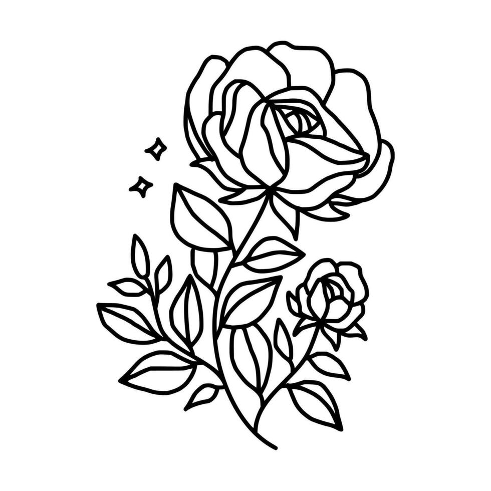 vintage mão desenhado rosa floral linha arte logotipo elemento vetor