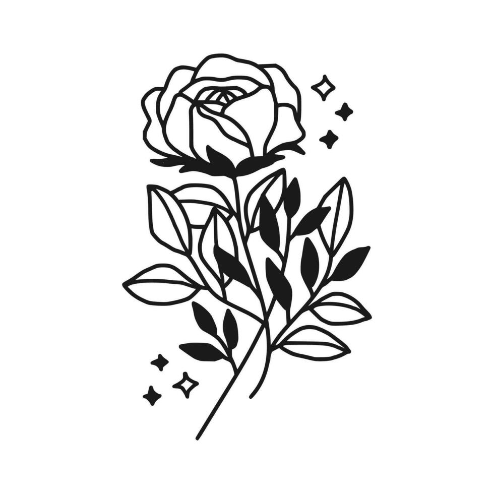 vintage mão desenhado rosa floral linha arte logotipo elemento vetor