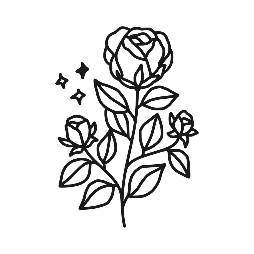 vintage mão desenhado rosa floral linha arte logotipo elemento vetor