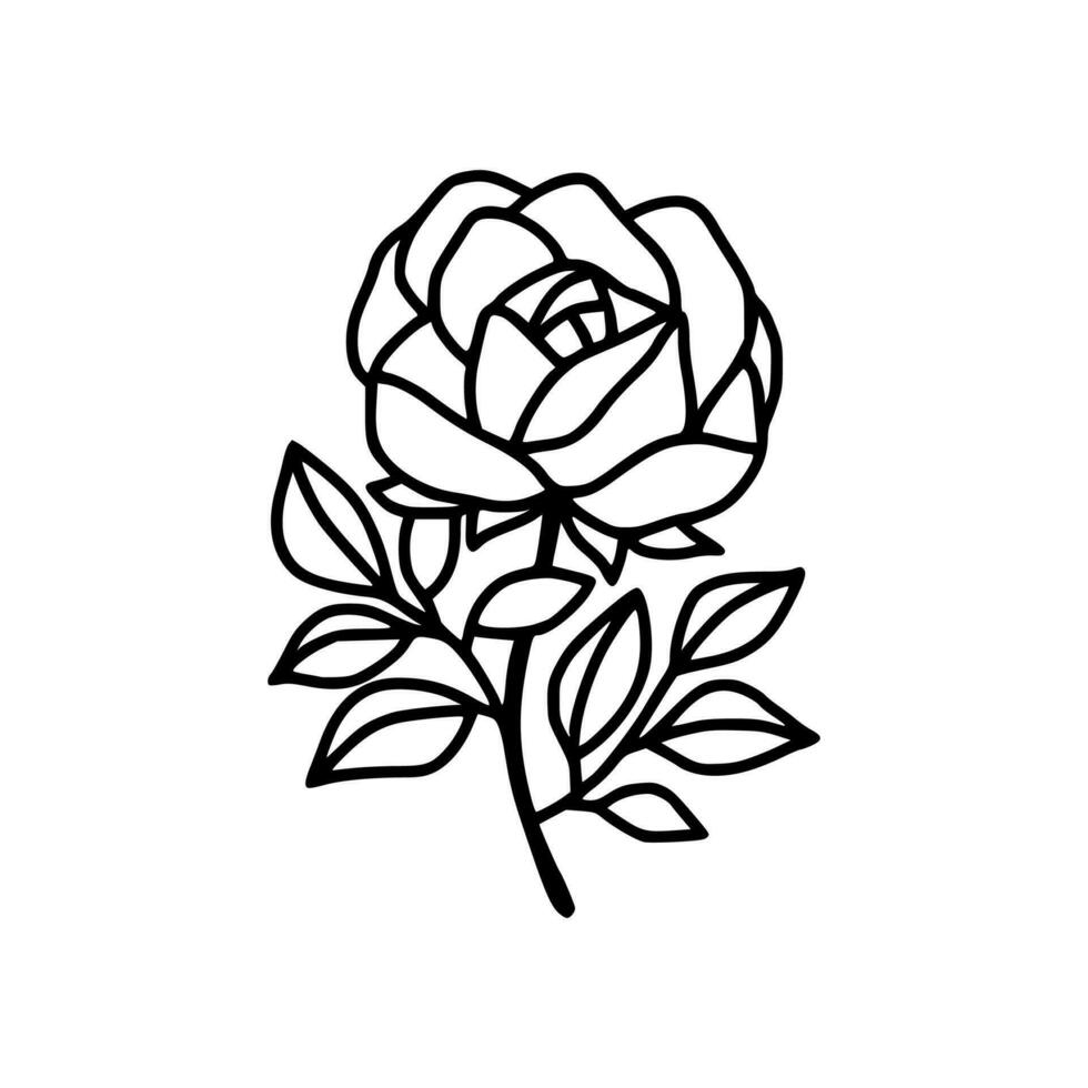 mão desenhado rosa flor e folha ramo linha arte vetor ilustração Projeto