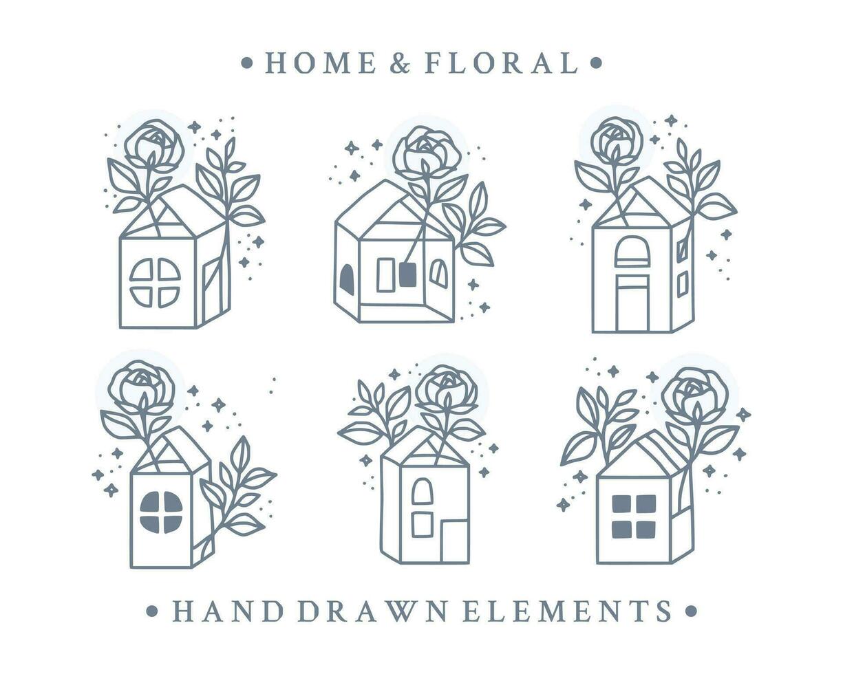 mão desenhado vintage feminino beleza logotipo elemento coleção com rosa, lar, flor, folha ramo vetor ilustração para ícone, logotipo, adesivo, imprimível