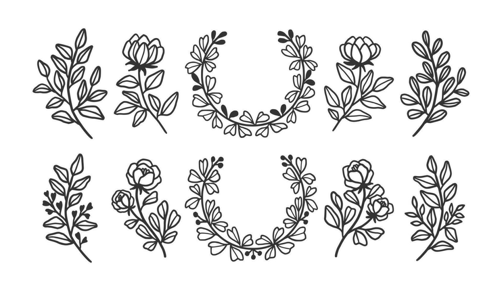 vintage mão desenhado flor guirlanda e logotipo elemento coleção vetor