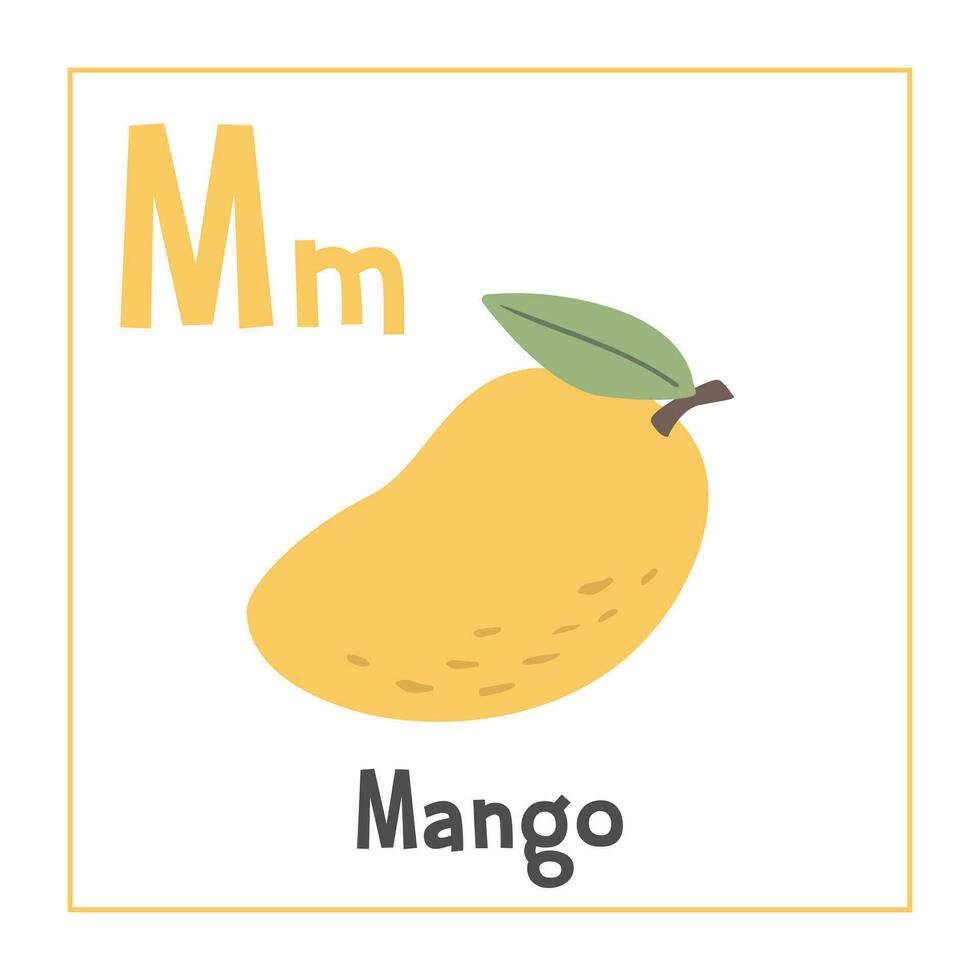 manga clipart. manga vetor ilustração desenho animado plano estilo. frutas começar com carta m. fruta alfabeto cartão. Aprendendo carta m cartão. crianças Educação. fofa manga vetor Projeto