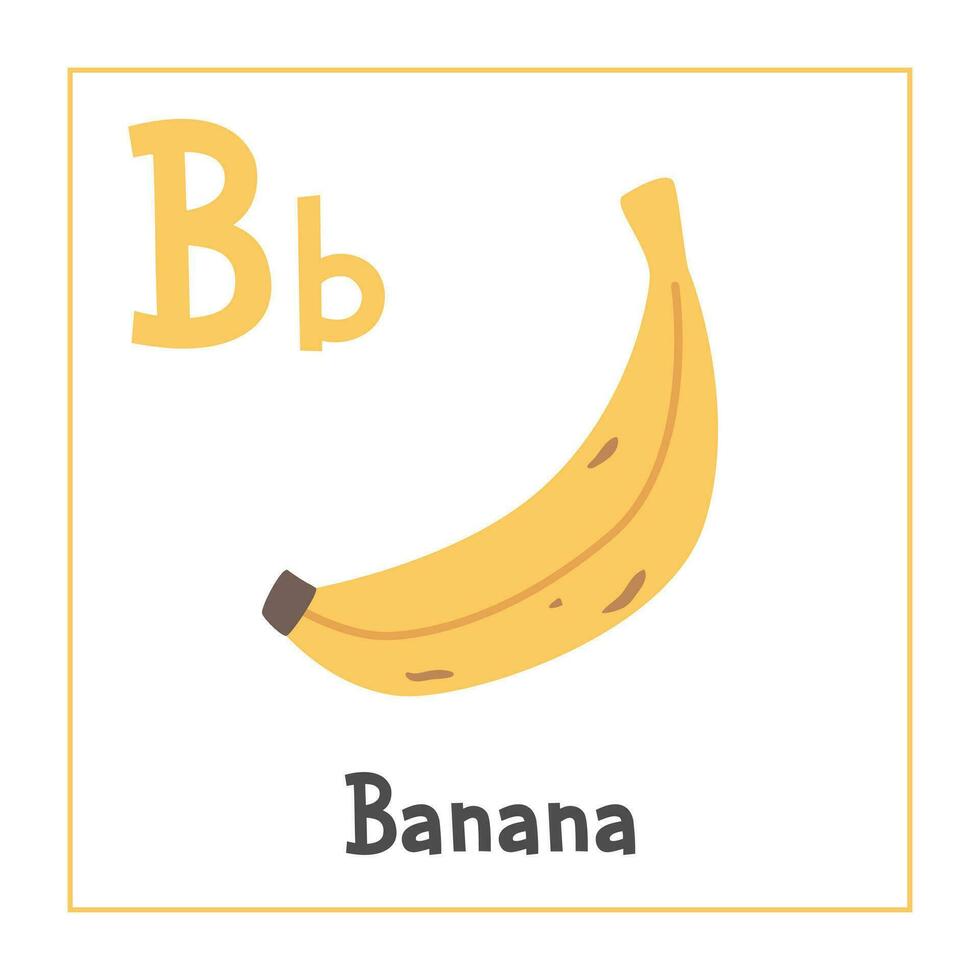 banana clipart. banana vetor ilustração desenho animado plano estilo. frutas começar com carta b. fruta alfabeto cartão. Aprendendo carta b cartão. crianças Educação. fofa banana vetor Projeto