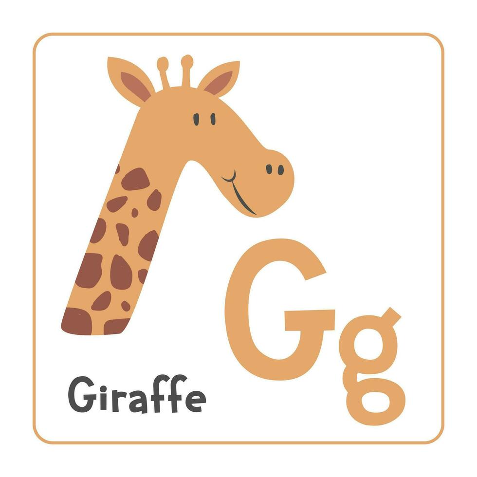 girafa clipart. girafa vetor ilustração desenho animado plano estilo. animais começar com carta g. animal alfabeto cartão. Aprendendo carta g cartão. crianças Educação. fofa girafa vetor Projeto