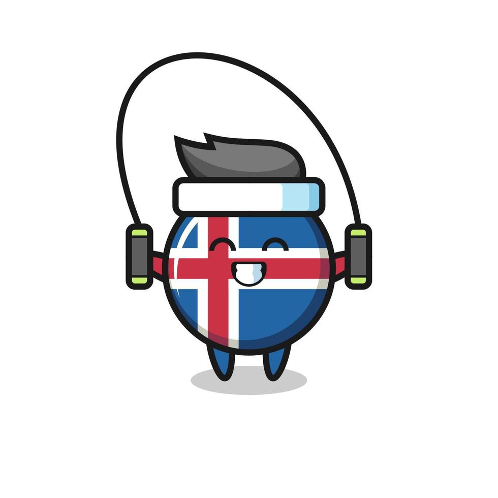 Desenho de personagem da bandeira da Islândia com corda de pular vetor