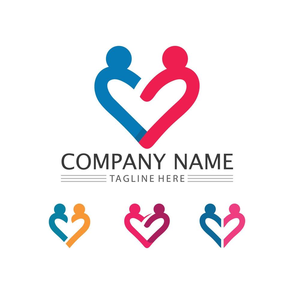 ícone de cuidado comunitário de design de logotipo humano e de pessoas vetor