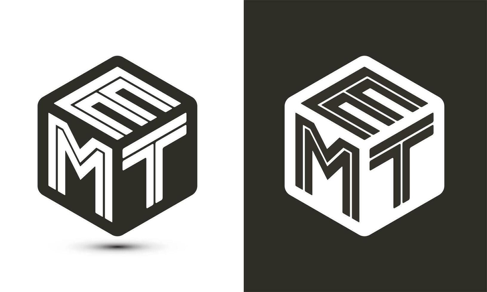 emt carta logotipo Projeto com ilustrador cubo logotipo, vetor logotipo moderno alfabeto Fonte sobreposição estilo.