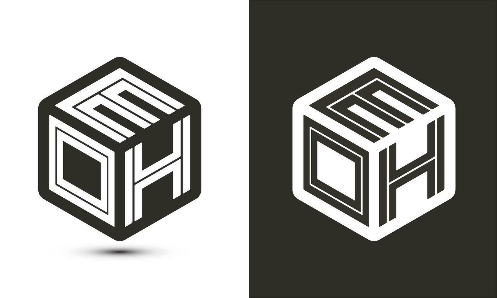 eh carta logotipo Projeto com ilustrador cubo logotipo, vetor logotipo moderno alfabeto Fonte sobreposição estilo.