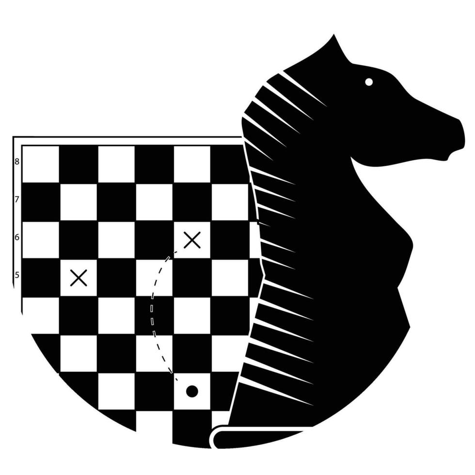 tática e estratégia dentro negócios. tabuleiro de xadrez com esquema e Preto cavalo figura. vetor ilustração