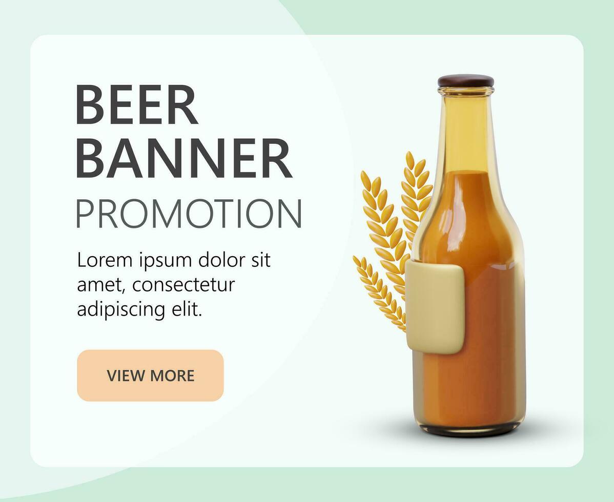 Cerveja bandeira promoção com realista 3d garrafa, natural cevada e lúpulo vetor