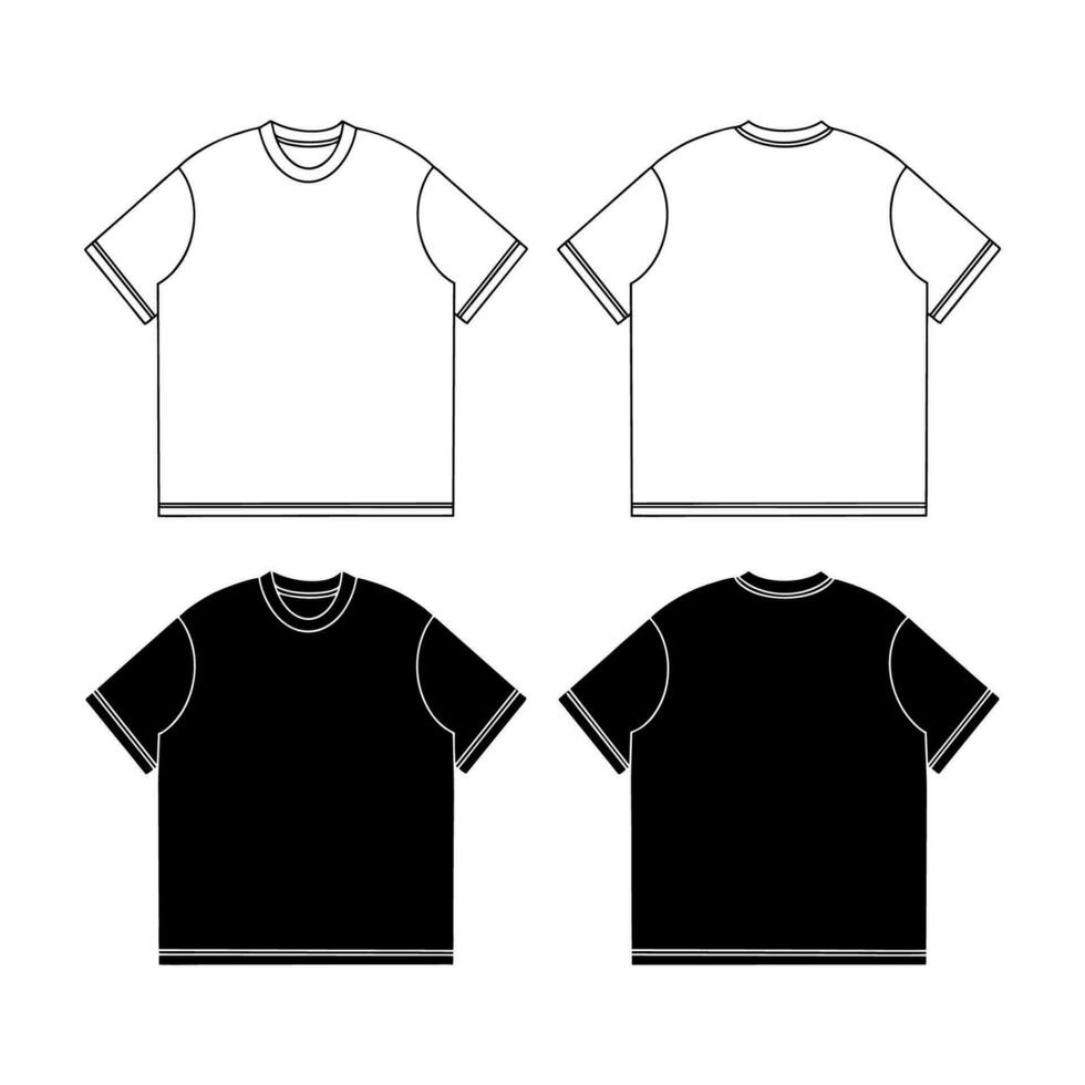 curto manga t camisa técnico desenhando moda plano esboço vetor ilustração modelo frente e costas Visualizações