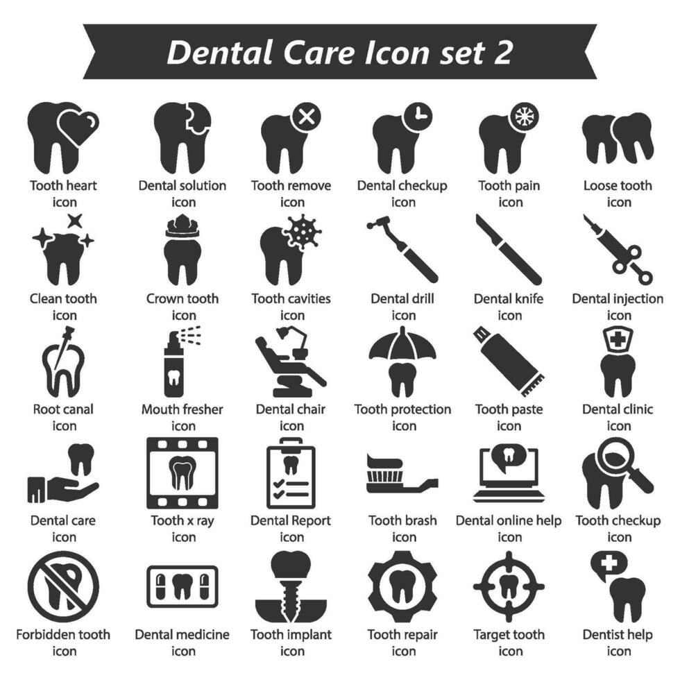 dental Cuidado ícone conjunto 2 vetor