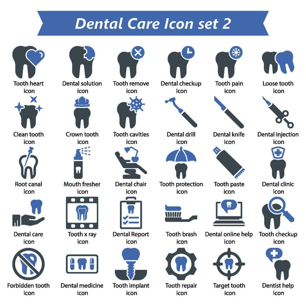 dental Cuidado ícone conjunto 2 vetor