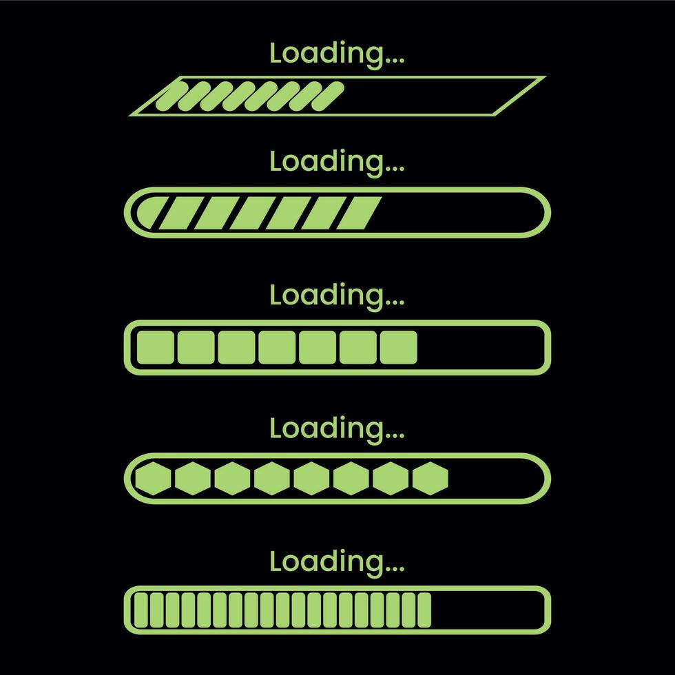 Carregando Barra progresso ícones, carga placa vetor ilustração dentro Preto fundo