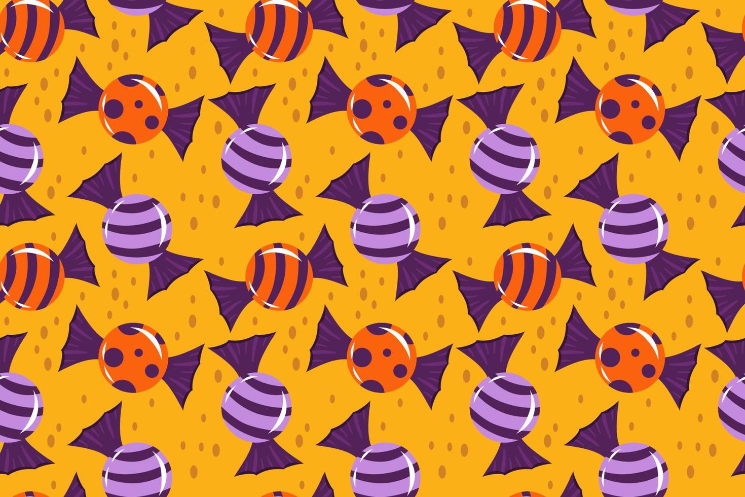 padrão sem emenda para o halloween com doces, pirulitos. ilustração vetorial no estilo cartoon. o fundo é brilhante para o dia das bruxas ou festa de aniversário com doces vetor