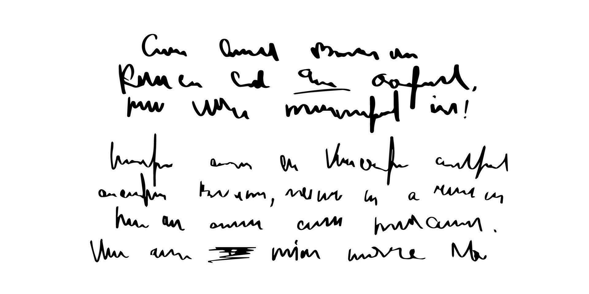escrito a mão ilegível tinta AVC, rabisco ilegível fictício língua isolado em branco fundo. vintage caneta escrito. vetor ilustração