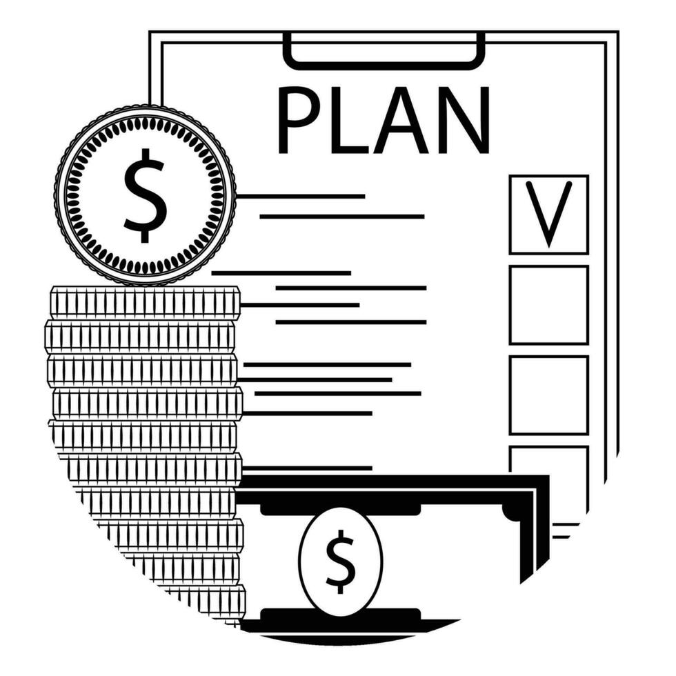finança plano lista de controle linha ícone. dinheiro capital despesas planejamento. vetor ilustração