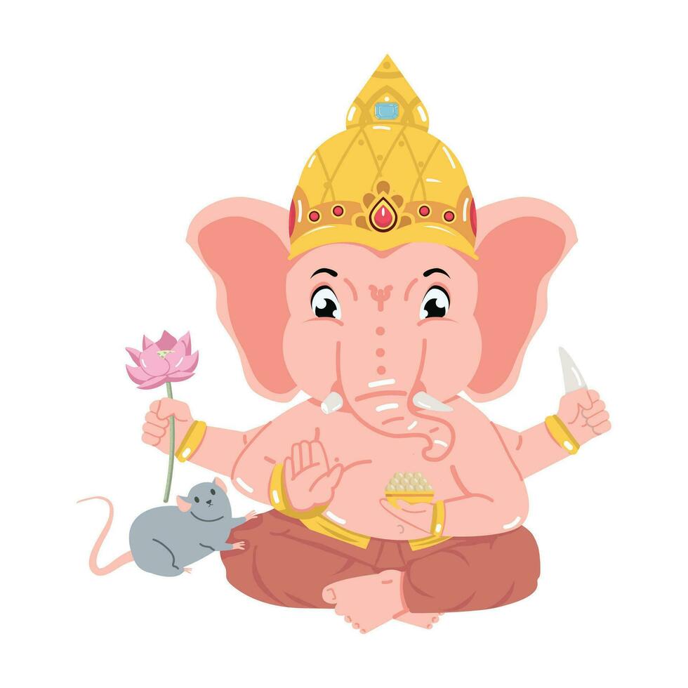 senhor ganesha elefante com rato plano vetor