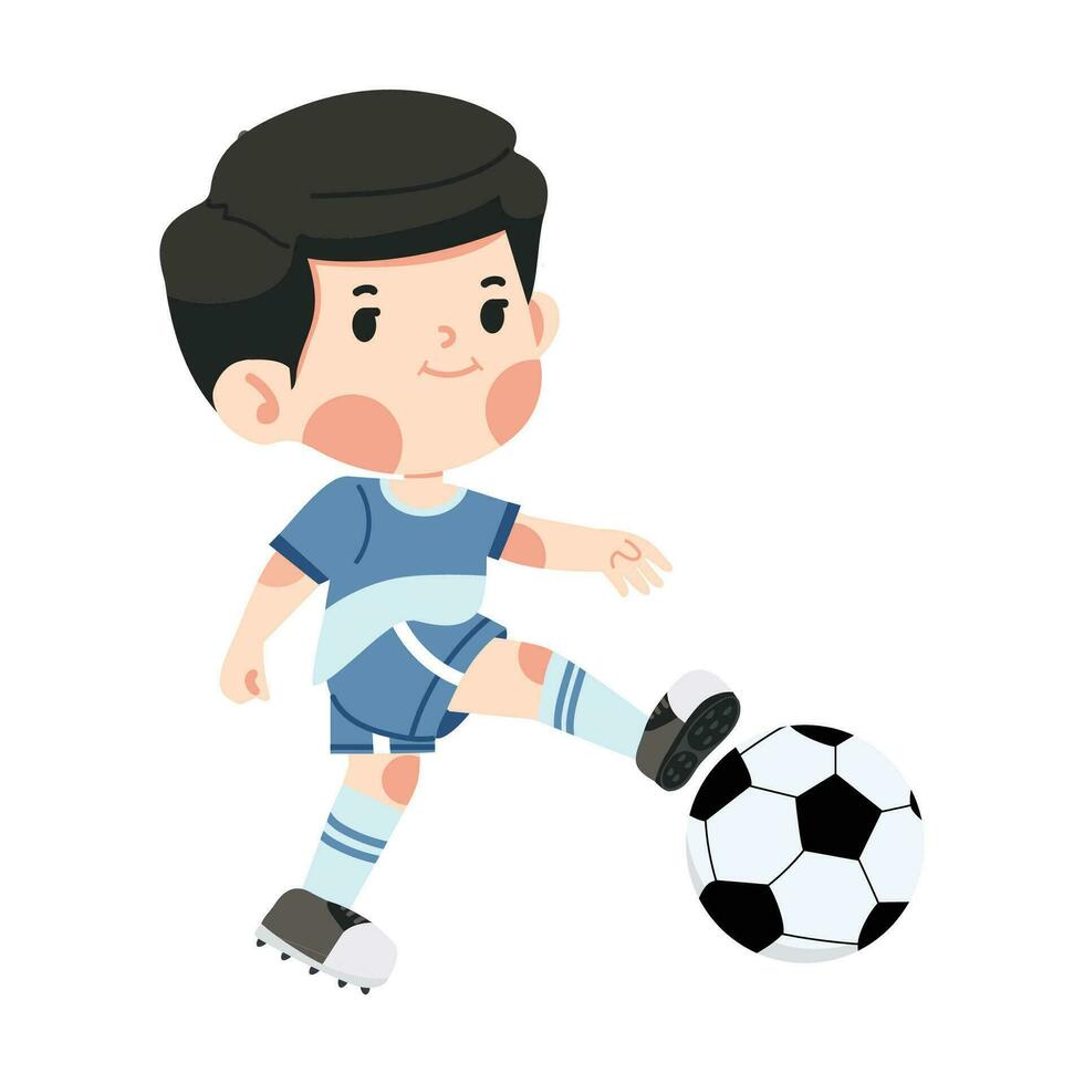 criança Garoto jogando futebol desenho animado vetor