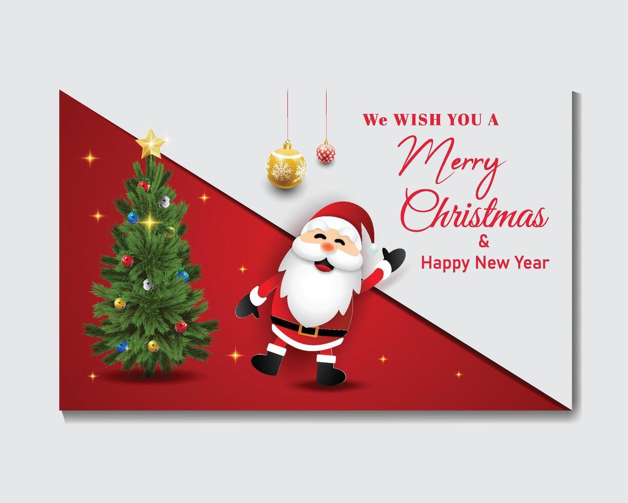 vetor alegre Natal e feliz Novo ano cumprimento cartão com Natal árvore e santa claus
