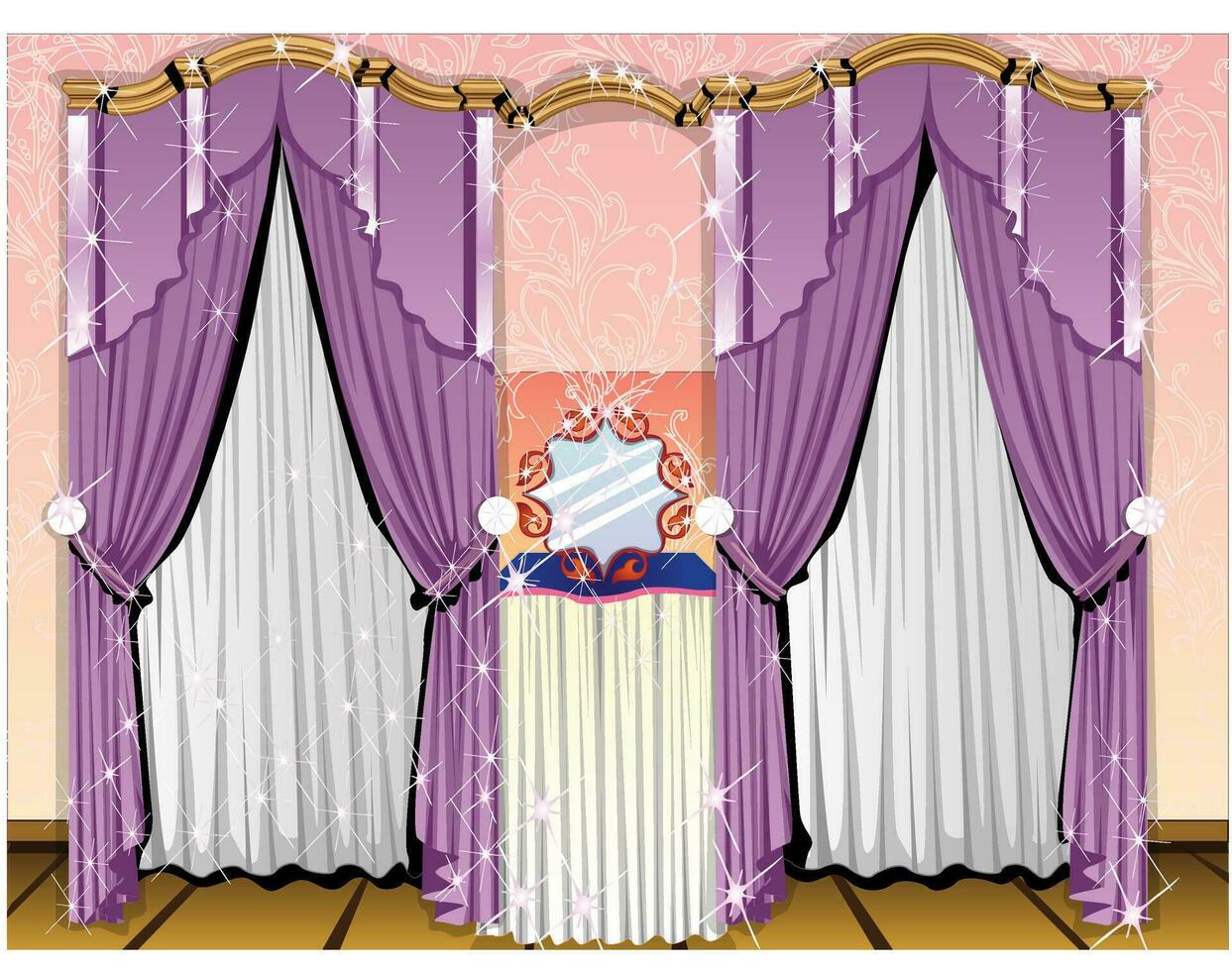 janela cortinas, ilustração vetor