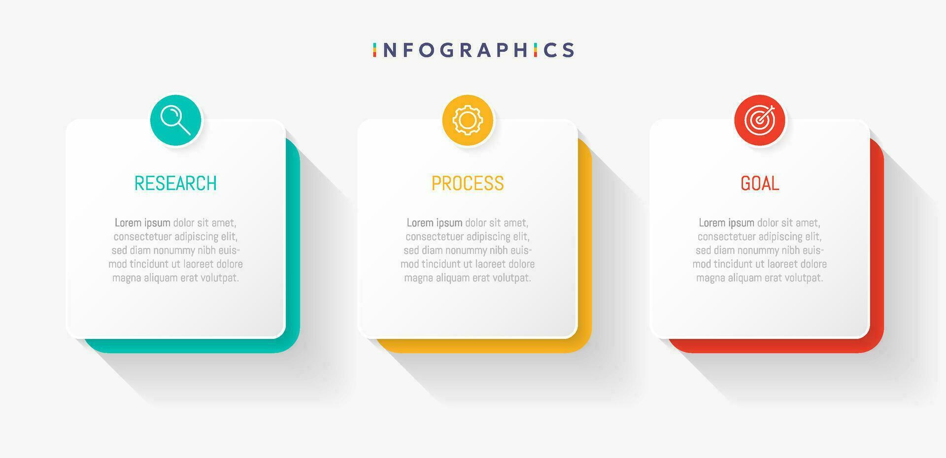 moderno o negócio infográfico modelo, quadrado forma com 3 opções ou passos ícones. vetor
