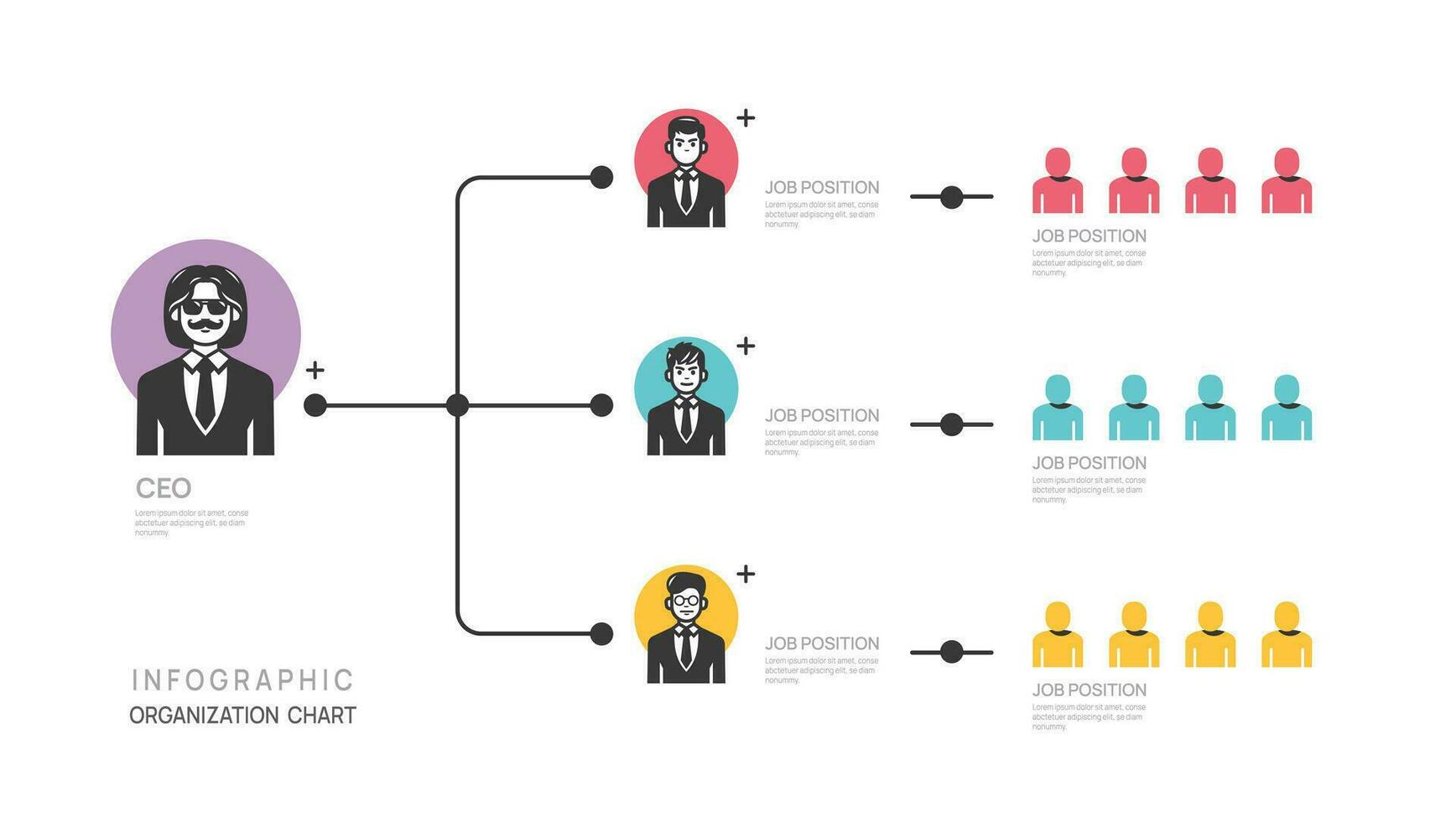 infográfico modelo para organização gráfico com o negócio avatar ícones. vetor infográfico para negócios.