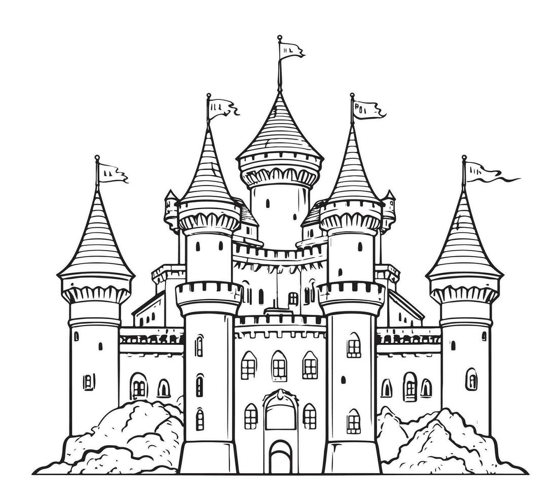 medieval castelo esboço. vetor ilustração quadrinho arte
