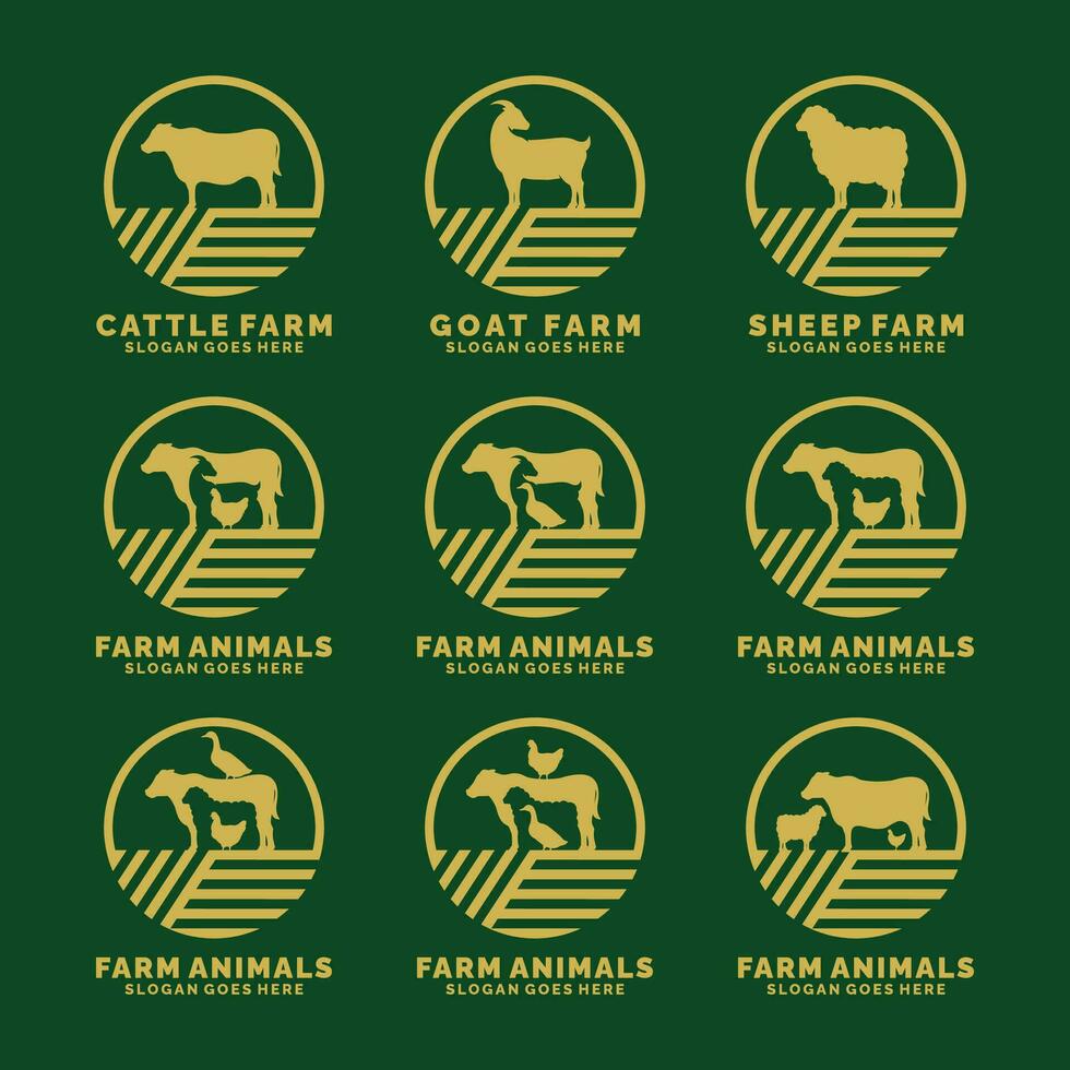 Fazenda animais logotipo conjunto vetor ilustração. gado logotipo conjunto