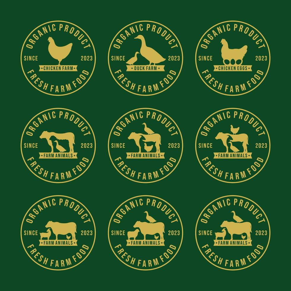 Fazenda animais logotipo conjunto vetor ilustração. gado logotipo conjunto