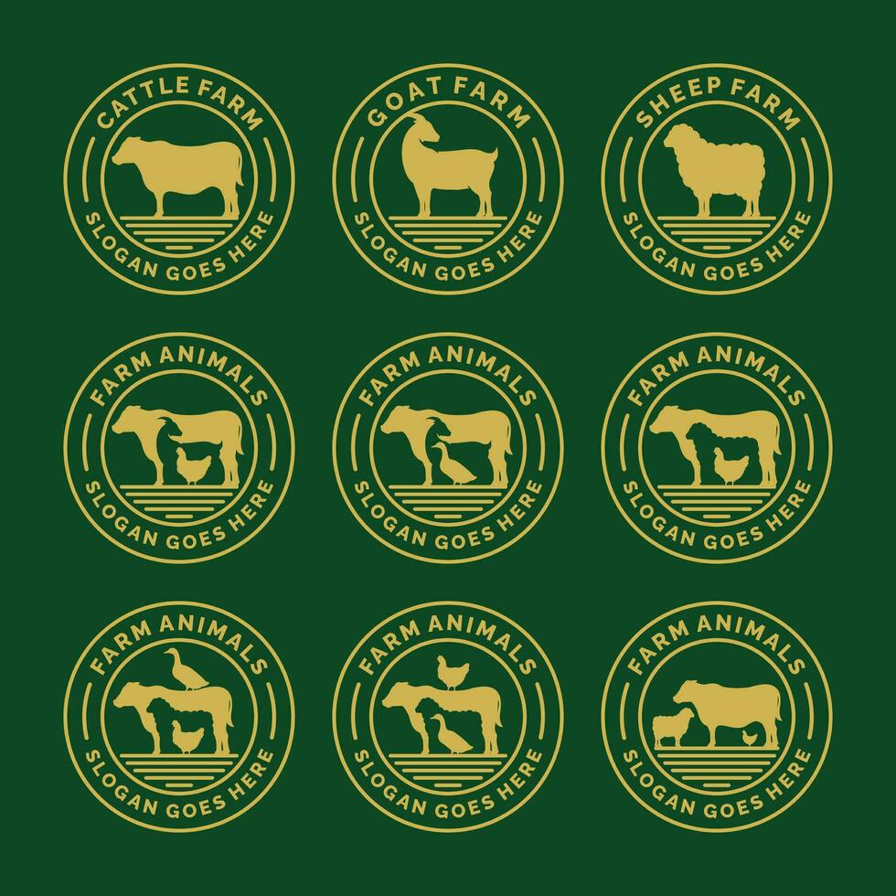 Fazenda animais logotipo conjunto vetor ilustração. gado logotipo conjunto