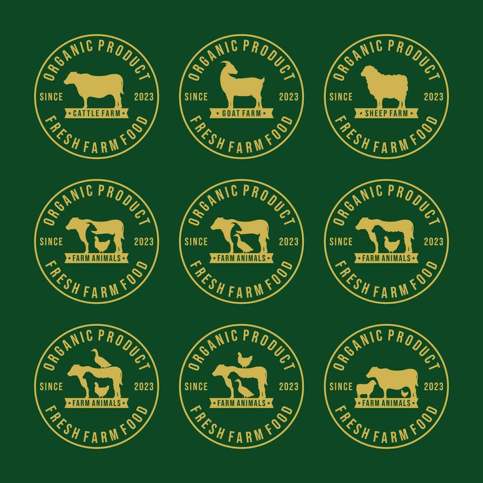 Fazenda animais logotipo conjunto vetor ilustração. gado logotipo conjunto