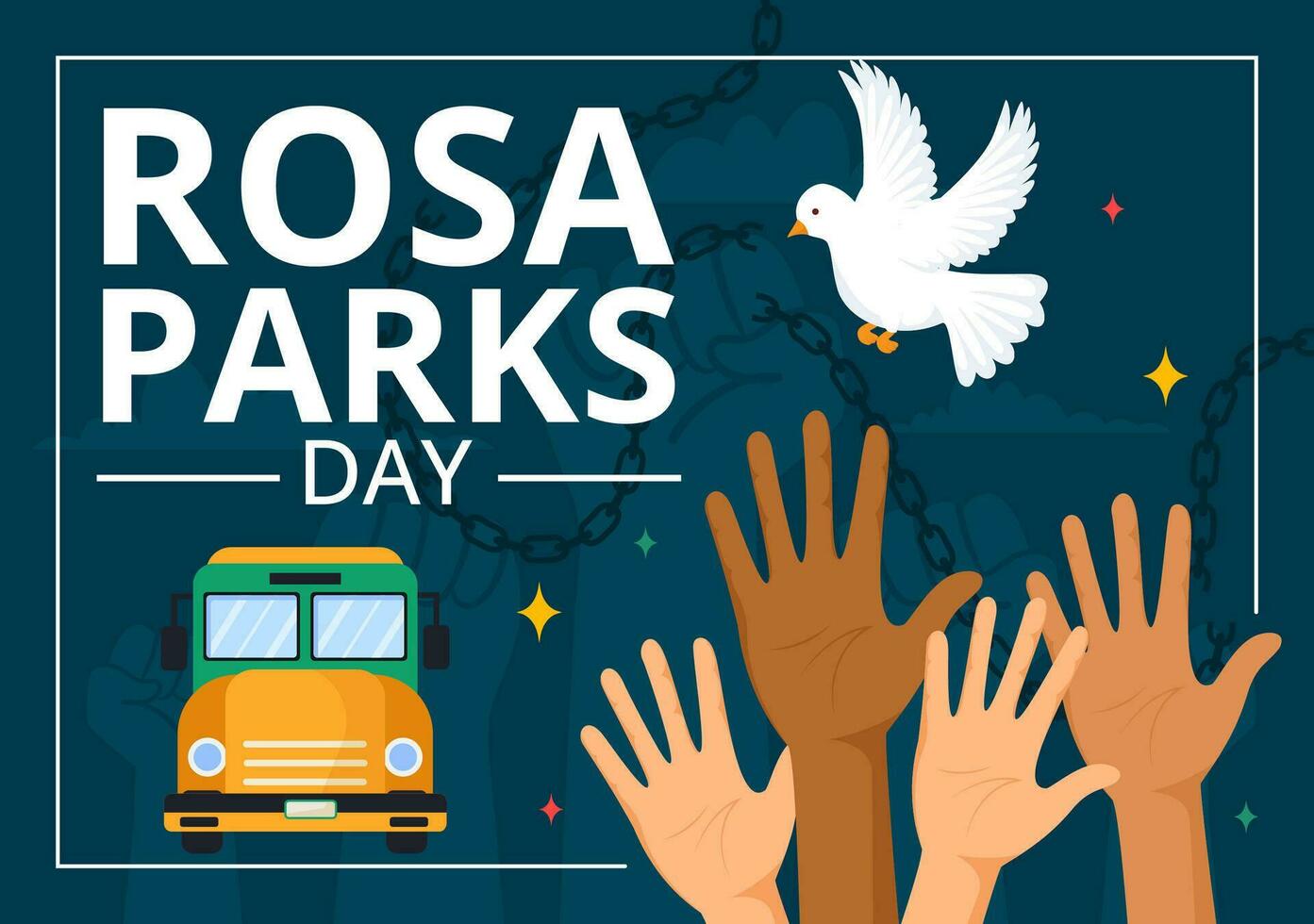 rosa parques dia vetor ilustração com a primeiro senhora do Civil direitos, algema e ônibus dentro nacional feriado celebração plano desenho animado fundo