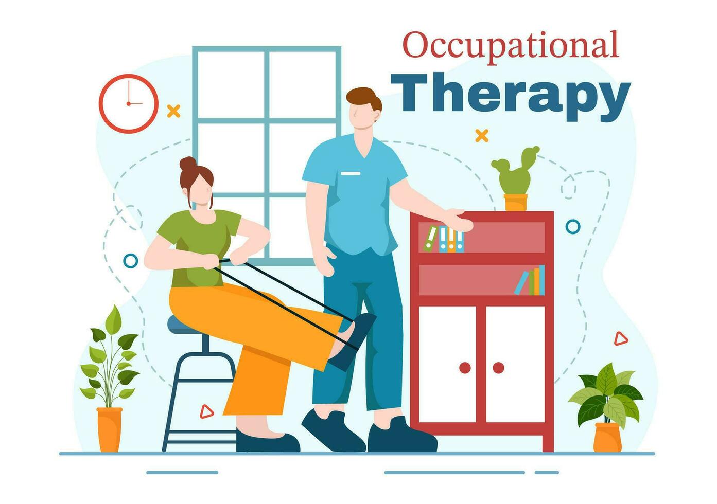 ocupacional terapia vetor ilustração com tratamento sessão em triagem desenvolvimento do pessoa e médico reabilitação dentro cuidados de saúde fundo