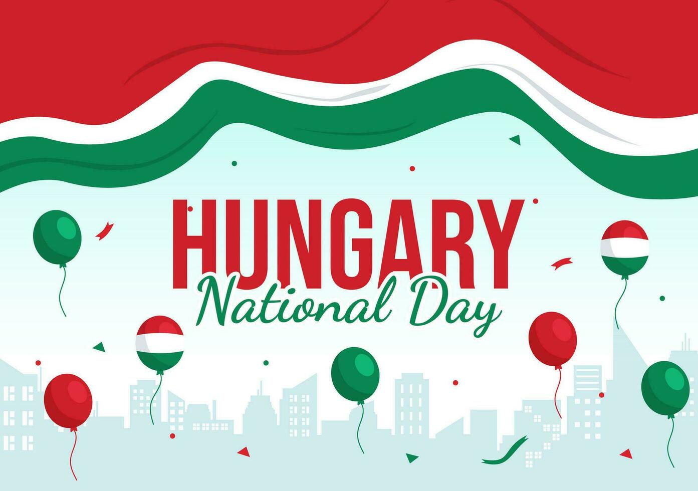 feliz Hungria nacional dia vetor ilustração em 15º do marcha com Hungria bandeira dentro plano feriado celebração desenho animado fundo Projeto