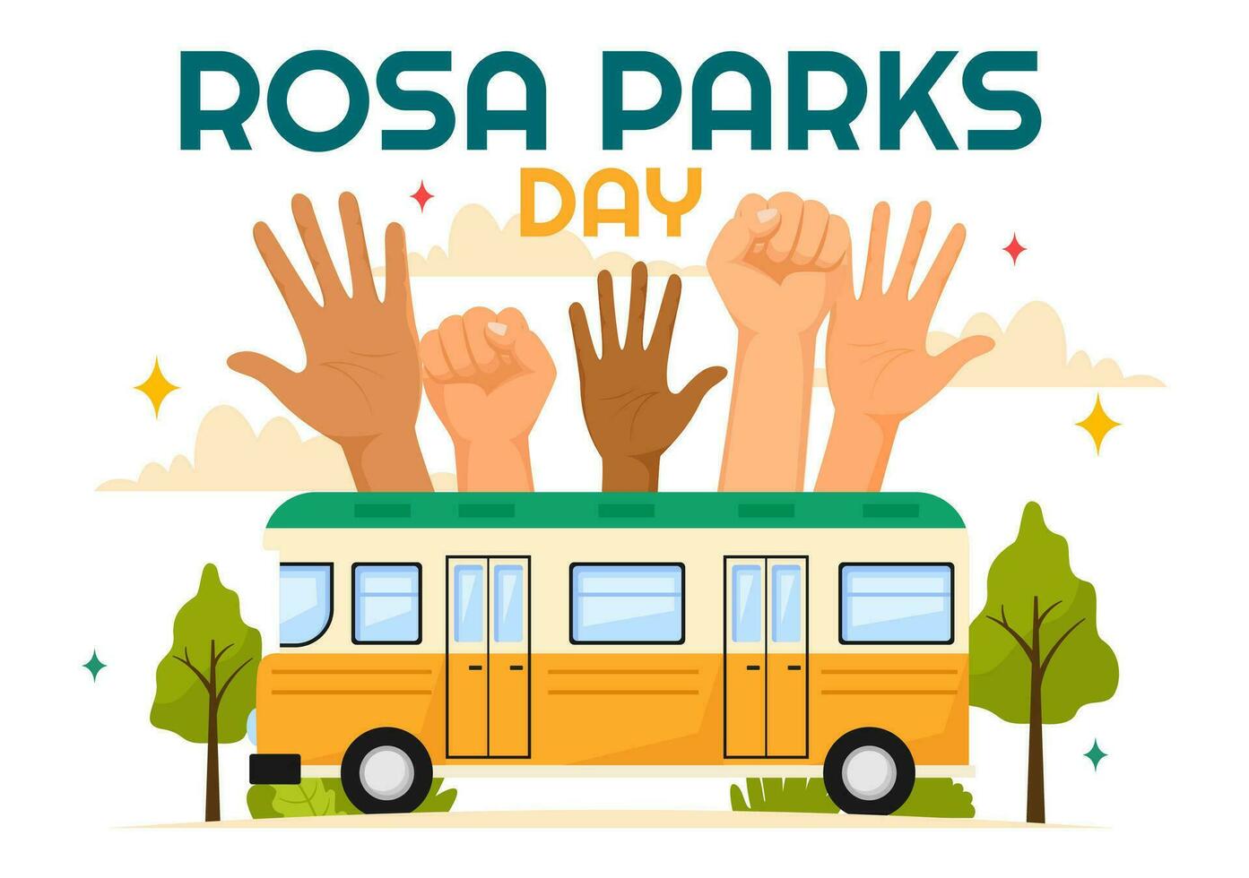 rosa parques dia vetor ilustração com a primeiro senhora do Civil direitos, algema e ônibus dentro nacional feriado celebração plano desenho animado fundo