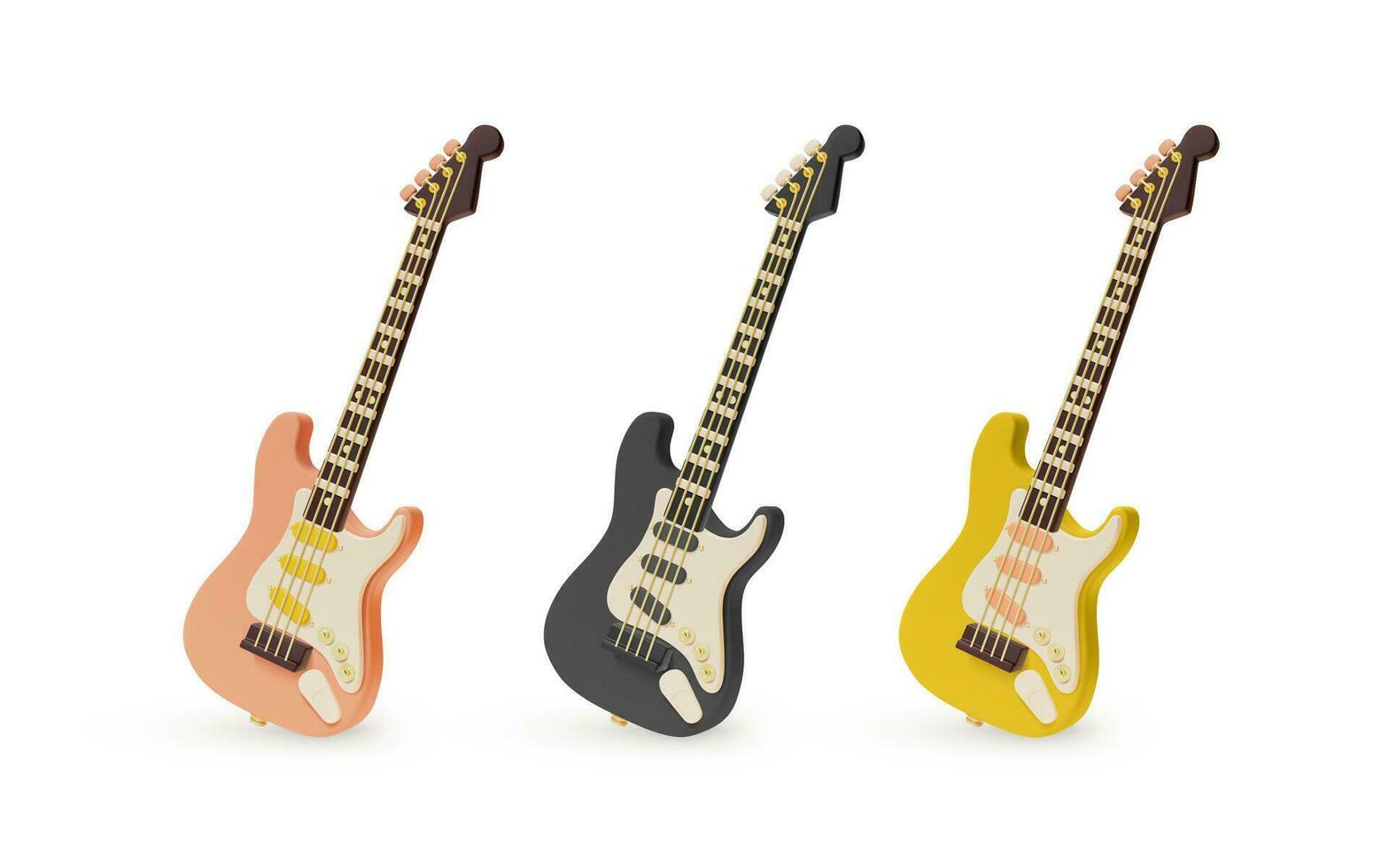 3d diferente elétrico guitarra conjunto desenho animado estilo. vetor