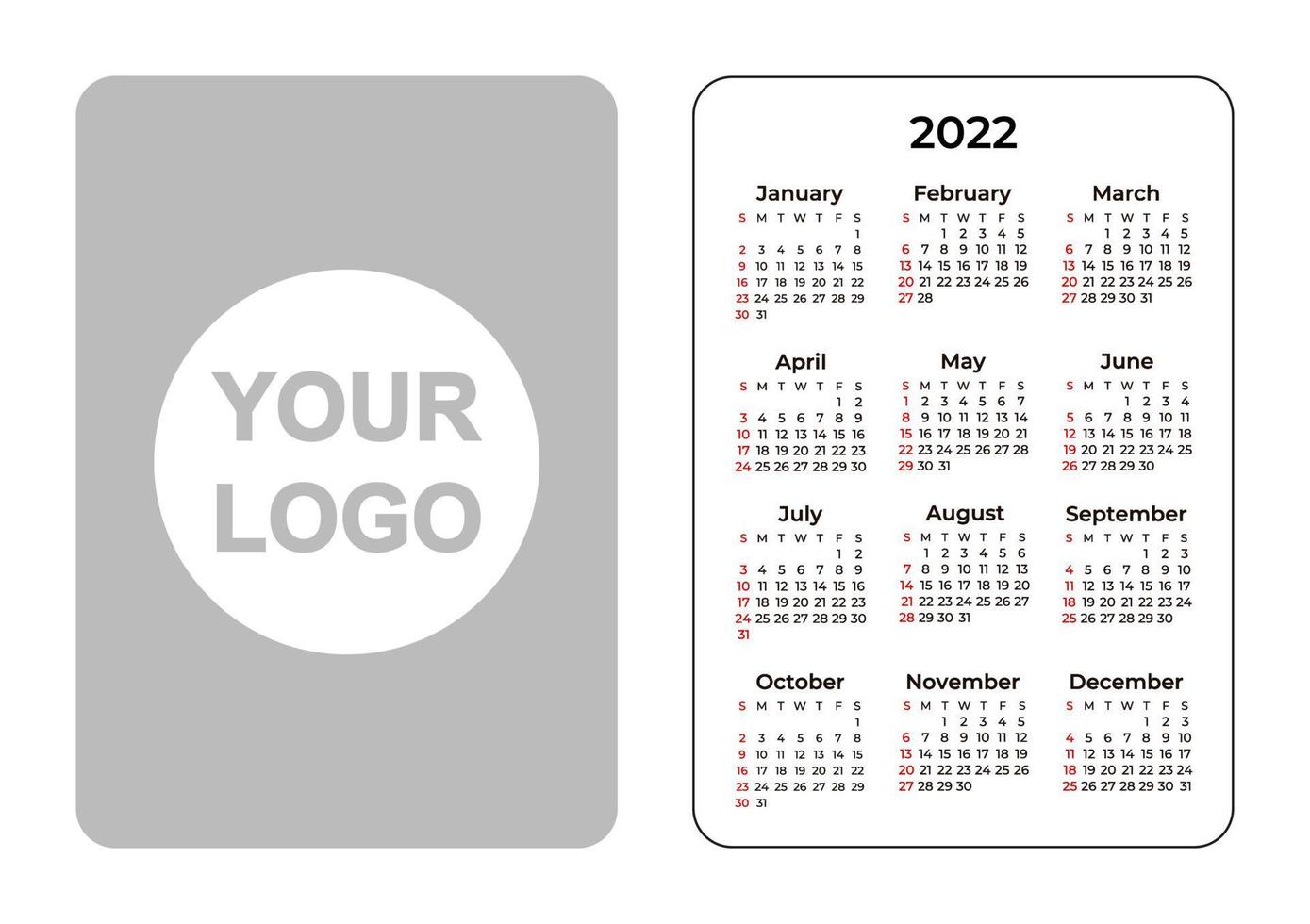 modelo de calendário de bolso 2022 com lugar para logotipo vetor
