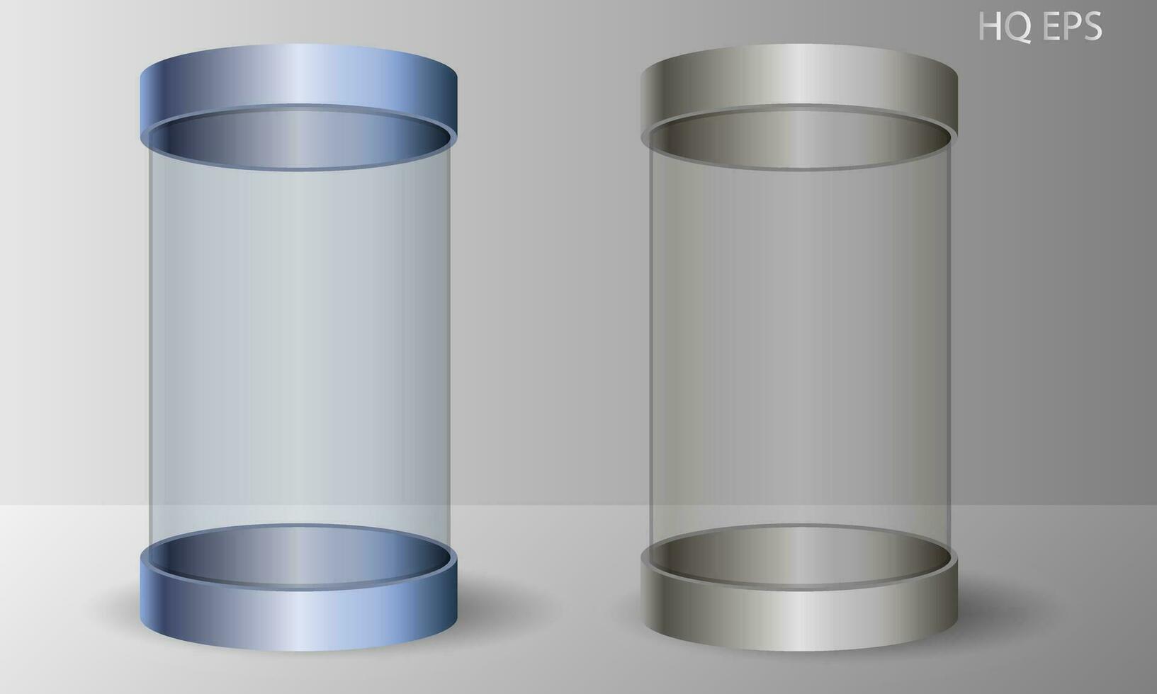 Claro transparente cilindro definir. exibição brincar caixa para comercial precisa. colori ou Preto e branco modo. isolado 3d vetor ilustração.